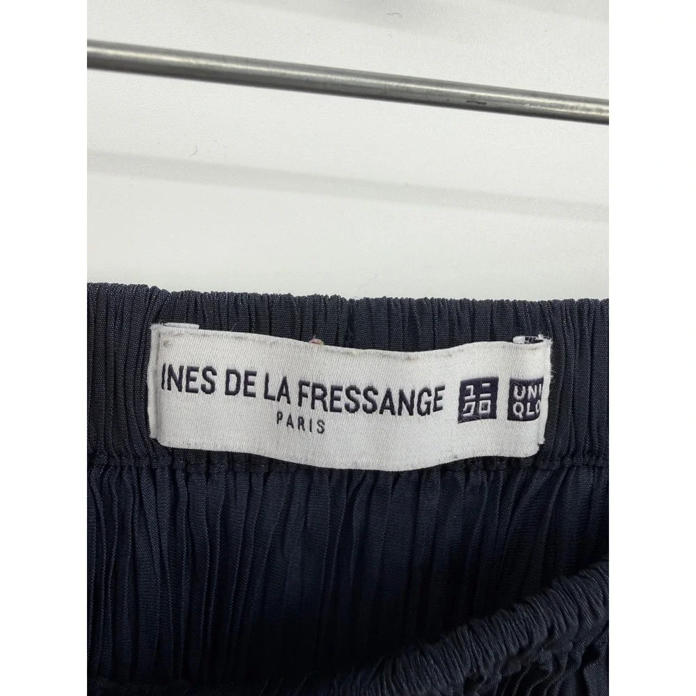 Uniqlo Ines de la Fressange Ombre‎ gradient crinkle Pleated Maxi Skirt M Navy
